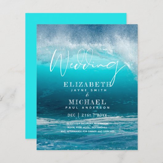 バジェットアクア海ウェディング招待ビーチ先 (正面/裏面)