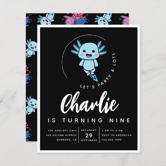 バジェットアクソロトル誕生日パーティーの招待 (正面/裏面)