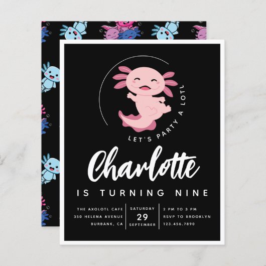 バジェットアクソロトル誕生日パーティーの招待 (正面/裏面)