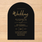 バジェットアクリルブラック金ゴールド文字エレガントな結婚式 アクリル招待状 (正面)