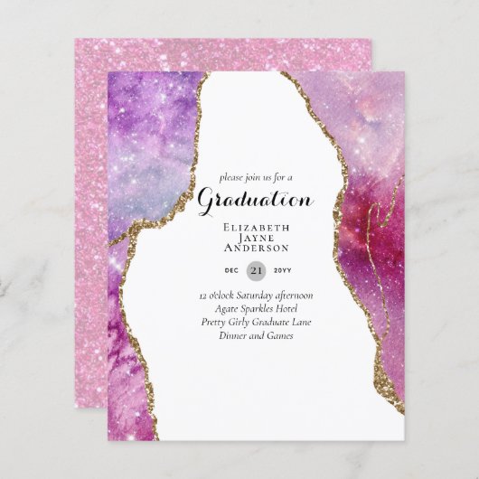 バジェットアゲテエクシデーションパーティー招待状グリッターグラム (正面/裏面)