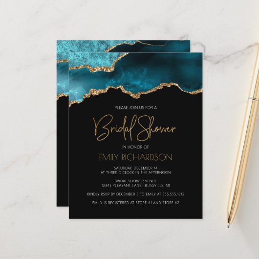 バジェットアゲートゲードティール（緑がかった色）ブライダルシャワー招待 (正面/裏面インサイチュ)