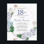 バジェットアジサイバラ18th誕生日招待状<br><div class="desc">青いあじさい花と赤面のバラ飾は、金ゴールド楕円フレーム。開放的で風通しの良いモダン植物学。</div>