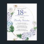 バジェットアジサイバラ18th誕生日招待状<br><div class="desc">青いあじさい花と赤面のバラ飾は、金ゴールド楕円フレーム。開放的で風通しの良いモダン植物学。</div>