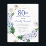 バジェットアジサイバラ80th誕生日招待状<br><div class="desc">青いあじさい花と赤面のバラ飾は、金ゴールド楕円フレーム。開放的で風通しの良いモダン植物学。</div>