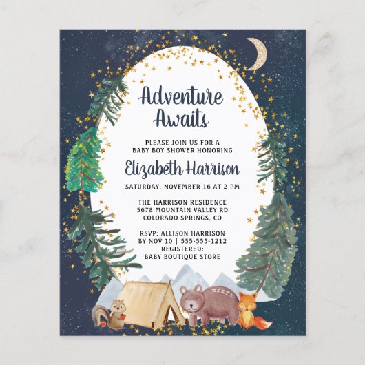 バジェットアドベンチャーナイトスカイベビーシャワー招待状 (正面)