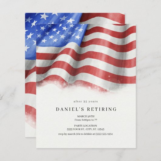 バジェットアメリカ国旗の退職パーティの招待状 (正面/裏面)