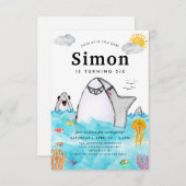 バジェットアンダーザシースイミングシャーク海誕生日 ノートカード (正面/裏面)