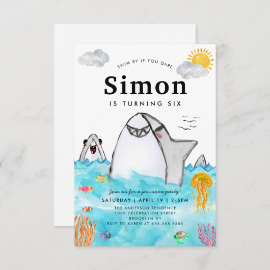 バジェットアンダーザシースイミングシャーク海誕生日 ノートカード (正面/裏面)