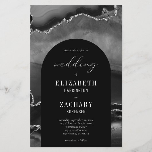 バジェットアーチブラックシルバーゲート結婚式招待状 (正面)