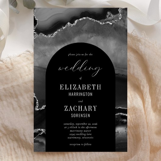 バジェットアーチブラックシルバーゲート結婚式招待状