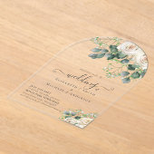 バジェットア澄んクリル結婚ズ白バラ緑 アクリル招待状 (レイダウン)