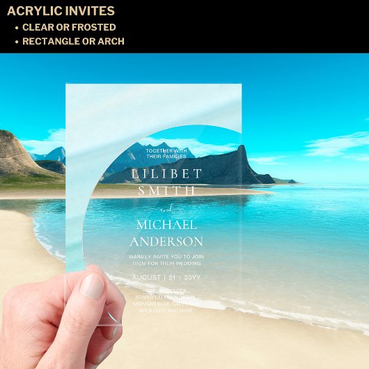 バジェットア結婚クリルズパステルアクアブルーホワイト文字 アクリル招待状