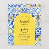 バジェットイエローアーチブルータイル結婚式招待状 (正面)