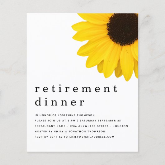 バジェットイエローサンフラワーリタイアメントディナー招待状 (正面)