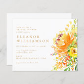 バジェットイエローフローラアートブライダルシャワー招待状 (正面/裏面)