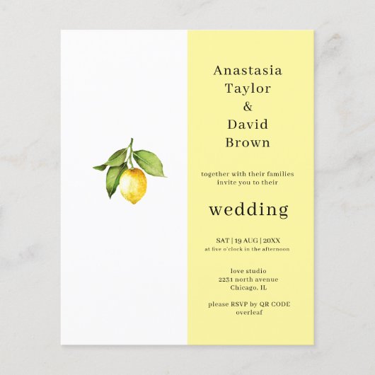 バジェットイエローレモンQRコード結婚式招待状 (正面)