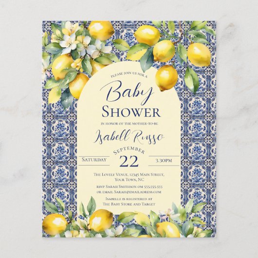 バジェットイタリアンブルータイルウォーターカラーレモンベビー (正面)