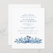 バジェットインディゴブルーインクフローラブライダルシャワー招待状 (正面/裏面)