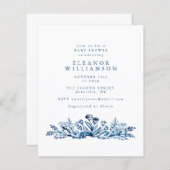 バジェットインディゴブルーインクフローラベビーシャワー招待状 (正面/裏面)