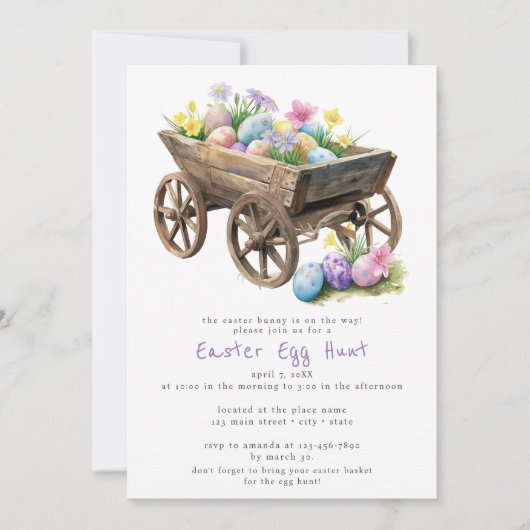 バジェットイースターエッグ狩りエッグカートシンプル 招待状 (正面)
