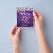 バジェットウィステリアパープルフローラレース結婚式の招待 チラシ (手)