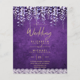 バジェットウィステリアパープルフローラレース結婚式の招待 チラシ