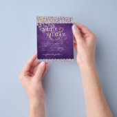 バジェットウィステリアパープルフローラレース結婚式の招待 チラシ (手)