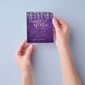 バジェットウィステリアパープルフローラレース結婚式の招待 チラシ (手)