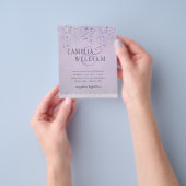 バジェットウィステリアパープルフローラレース結婚式の招待 チラシ (手)