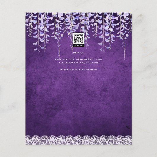 バジェットウィステリアフローラレースブライダルシャワー招待状 チラシ (裏面)