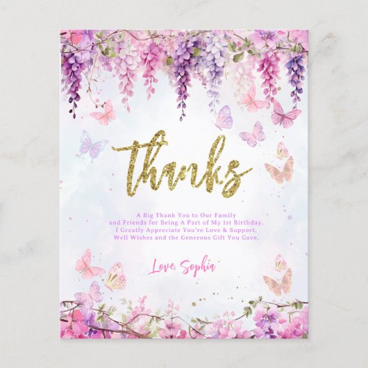 バジェットウィステリア金ゴールドバタフライ誕生日ありがとう (正面)