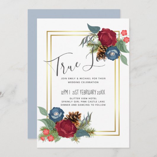 バジェットウィンターウェディングブルゴーニュティール(緑がかった色)ブルーモダン (正面/裏面)