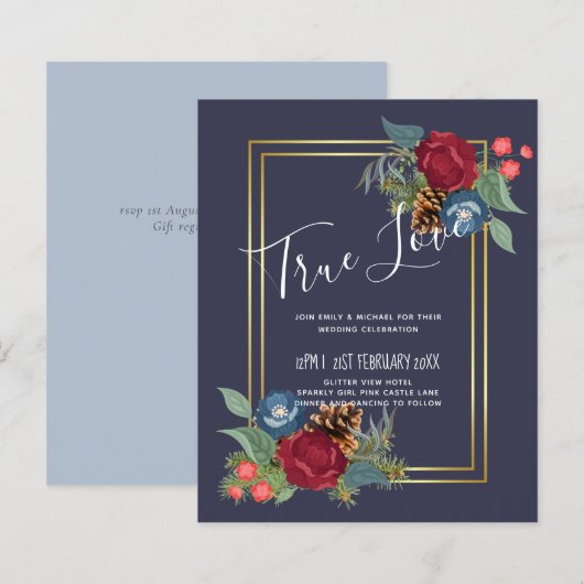 バジェットウィンターウェディングブルゴーニュティール（緑がかった色）ブルーモダン (正面/裏面)