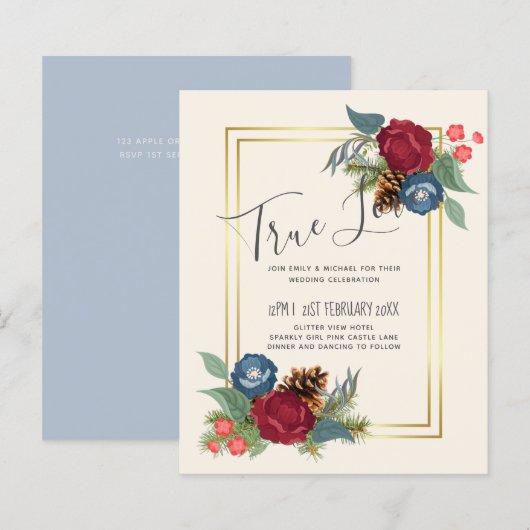 バジェットウィンターウェディングブルゴーニュティール（緑がかった色）ブルーモダン (正面/裏面)