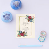 バジェットウィンターウェディングブルゴーニュティール（緑がかった色）ブルーモダン チラシ (シングル)