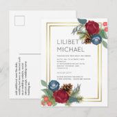 バジェットウィンターウェディングブルゴーニュティール(緑がかった色)ブルーモダン ポストカード (正面/裏面)