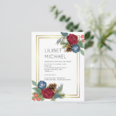 バジェットウィンターウェディングブルゴーニュティール(緑がかった色)ブルーモダン ポストカード (スタンド正面)