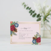 バジェットウィンターウェディングブルゴーニュティール（緑がかった色）ブルーモダン ポストカード (スタンド正面)