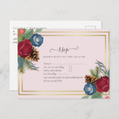 バジェットウィンターウェディングブルゴーニュティール（緑がかった色）ブルーモダン ポストカード (正面/裏面)