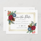 バジェットウィンターウェディングブルゴーニュティール(緑がかった色)ブルーモダン ポストカード (正面/裏面)