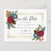 バジェットウィンターウェディングブルゴーニュティール（緑がかった色）ブルーモダン ポストカード (正面)