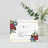 バジェットウィンターウェディングブルゴーニュティール（緑がかった色）ブルーモダン ポストカード (スタンド正面)