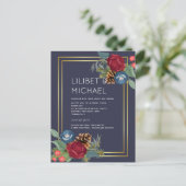 バジェットウィンターウェディングブルゴーニュティール（緑がかった色）ブルーモダン ポストカード (スタンド正面)