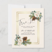 バジェットウィンターウェディングホワイトローズ金ゴールドほこりっぽいブルー (正面)