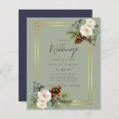 バジェットウィンターウェディングホワイトローズ金ゴールドほこりっぽいブルー (正面/裏面)