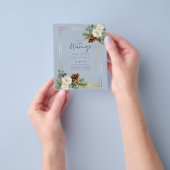 バジェットウィンターウェディングホワイトローズ金ゴールドほこりっぽいブルー チラシ (手)