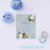 バジェットウィンターウェディングホワイトローズ金ゴールドほこりっぽいブルー チラシ (シングル)