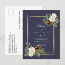 バジェットウィンターウェディングホワイトローズ金ゴールドほこりっぽいブルー