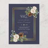 バジェットウィンターウェディングホワイトローズ金ゴールドほこりっぽいブルー ポストカード (正面)